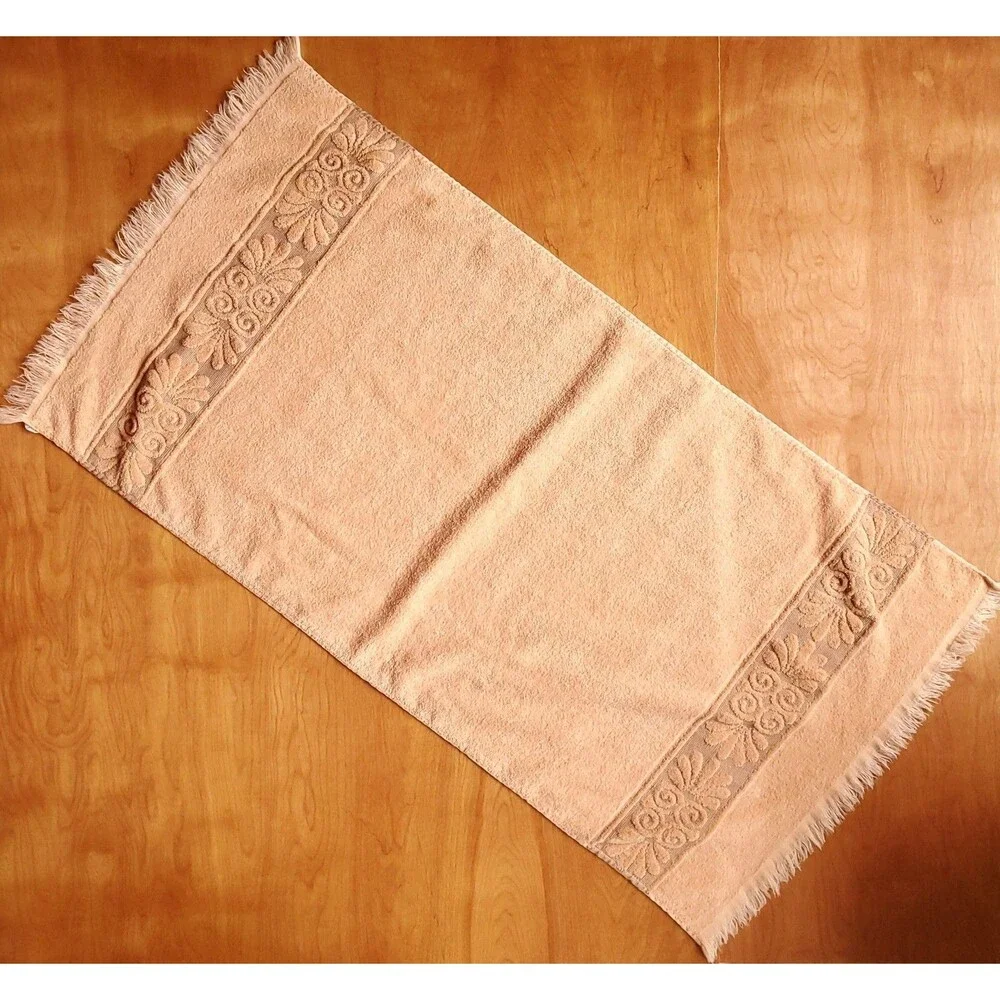 Cannon Monticello Cotton Blend Bath Towel Faded Orange Floral Texture Fringe